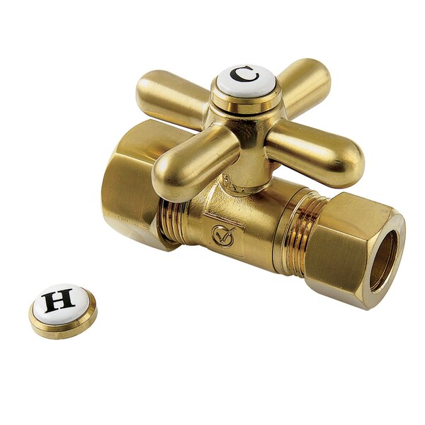 58Inch OD Comp x 12Inch OD Comp Straight Shut Off Valve, Brushed Brass
